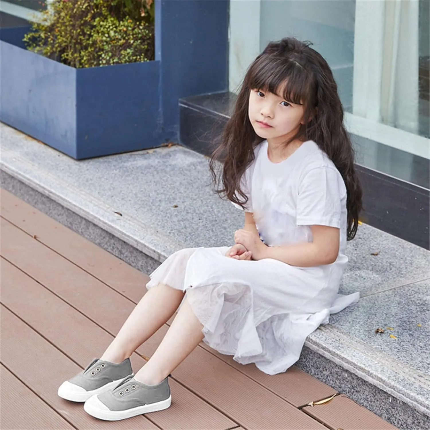 1 to 9 Years Girls Boys Slip On Canvas Sneaker, Kids Low Top Casual Fashion Shoes, Comfy Lace-Up Walking Shoes