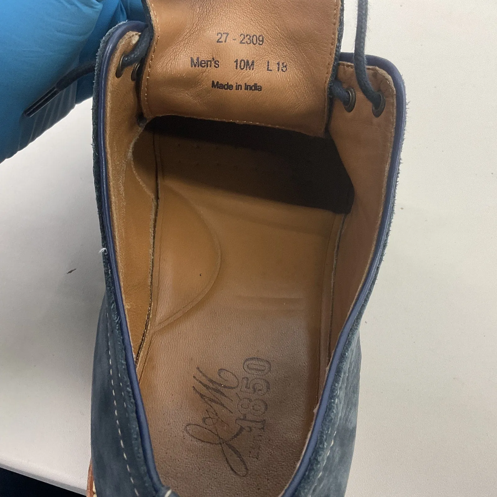 1850 Johnston & Murphy Blue Nubuck Leather Oxford Dress Shoes, Size 10