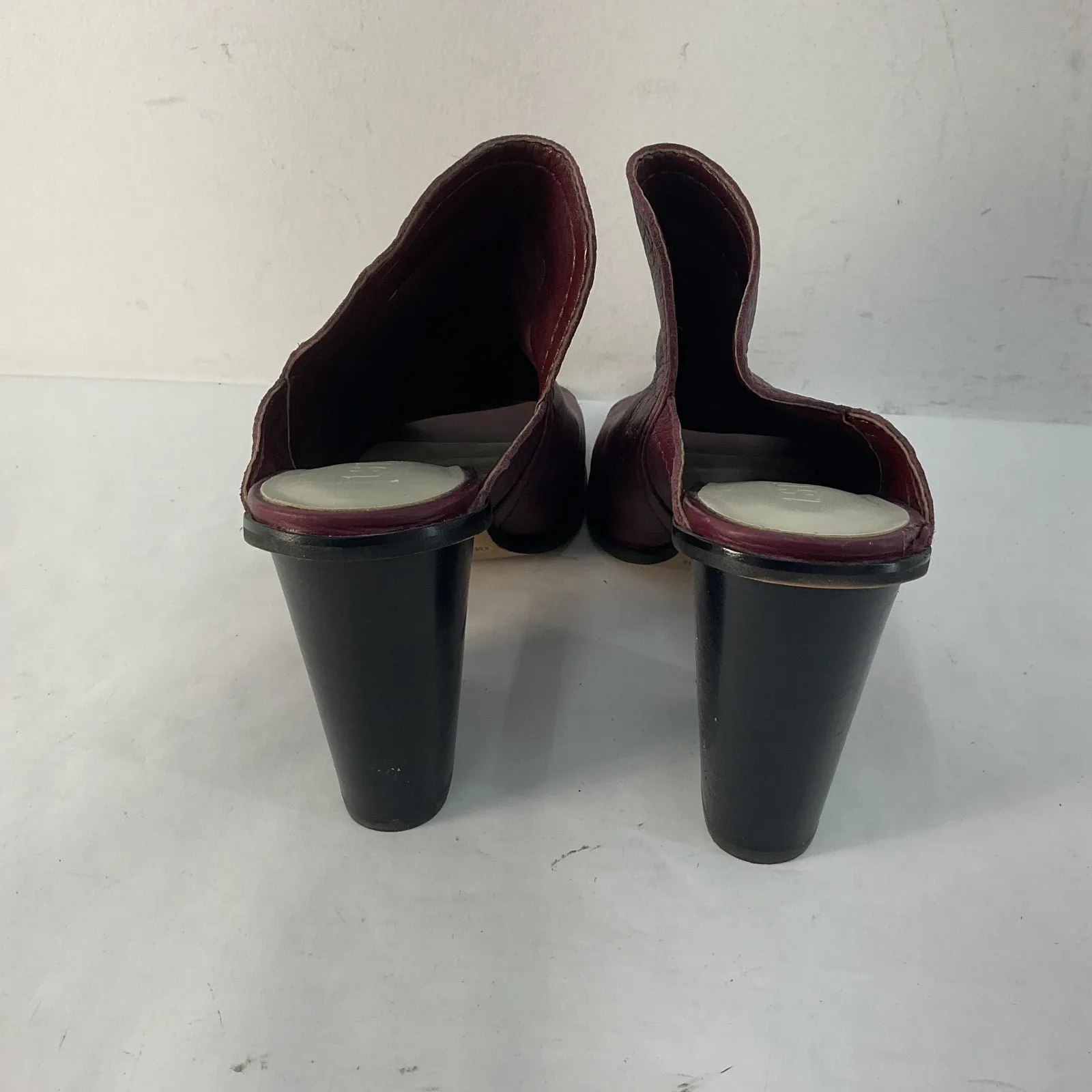1.State Maroon Leather Peep-Toe Mules Size 8 Preowned