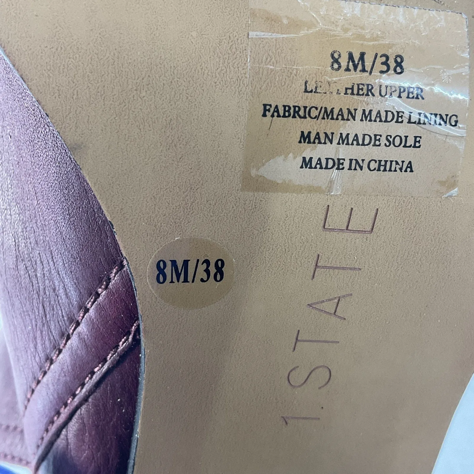 1.State Maroon Leather Peep-Toe Mules Size 8 Preowned