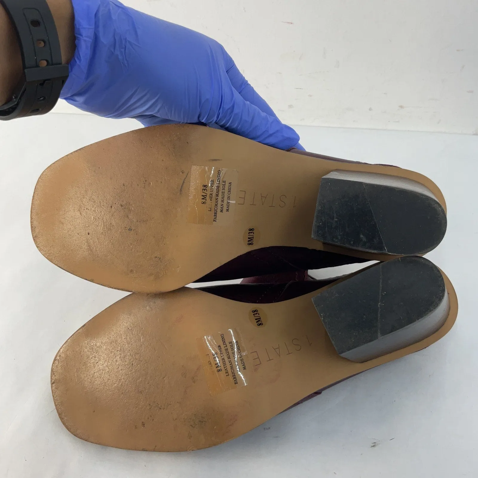 1.State Maroon Leather Peep-Toe Mules Size 8 Preowned