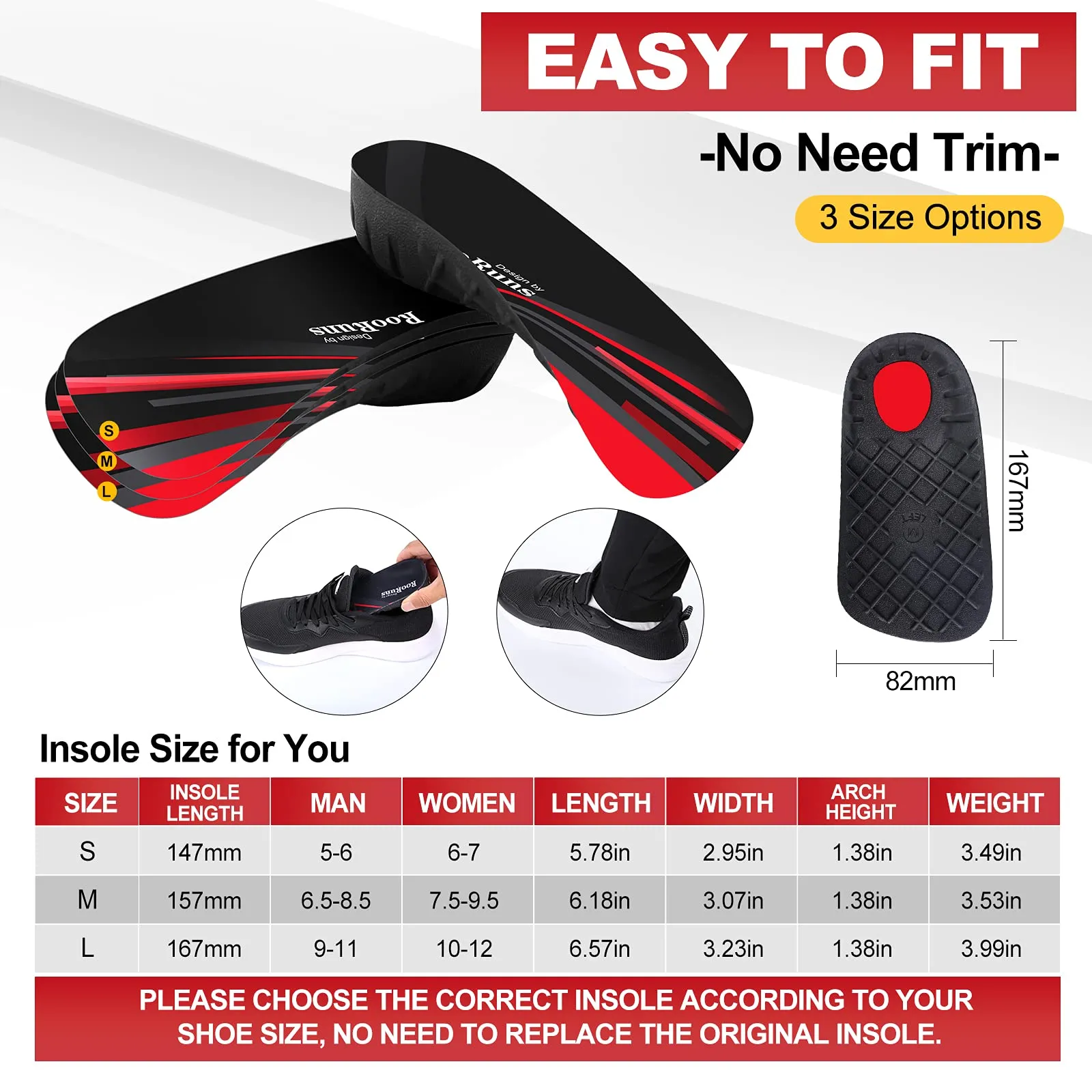 330  lbs Plantar Fasciitis Insoles, 3/4 Length High Arch Support Orthotic Inserts for Women & Men Heel Pain, Flat Feet,Heavy Duty Strong Support Pain Relief for Walking Running Black Red L/Men's 9-11, Women's 10-12