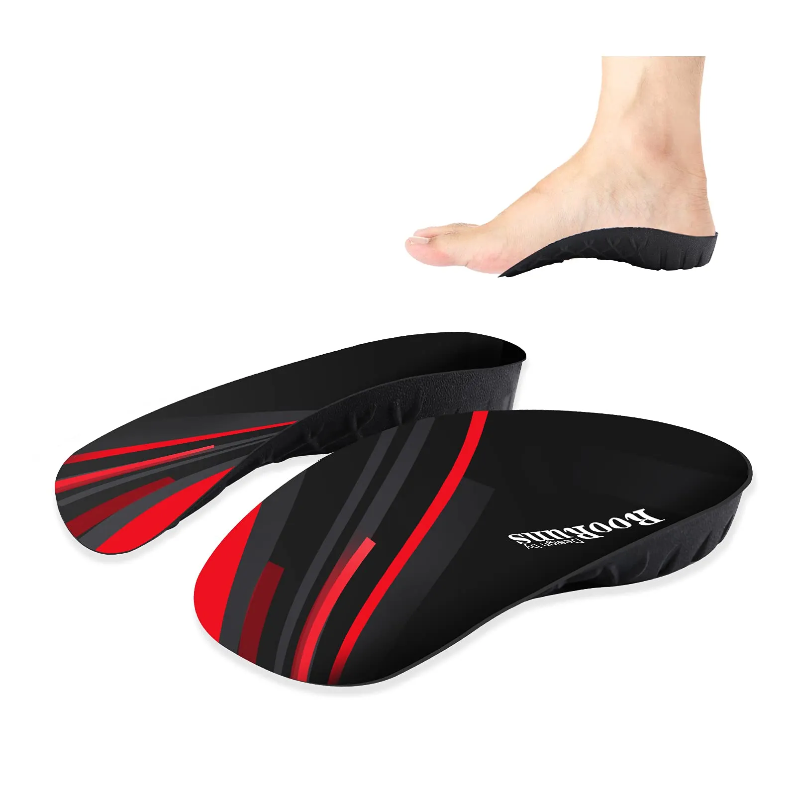 330  lbs Plantar Fasciitis Insoles, 3/4 Length High Arch Support Orthotic Inserts for Women & Men Heel Pain, Flat Feet,Heavy Duty Strong Support Pain Relief for Walking Running Black Red L/Men's 9-11, Women's 10-12