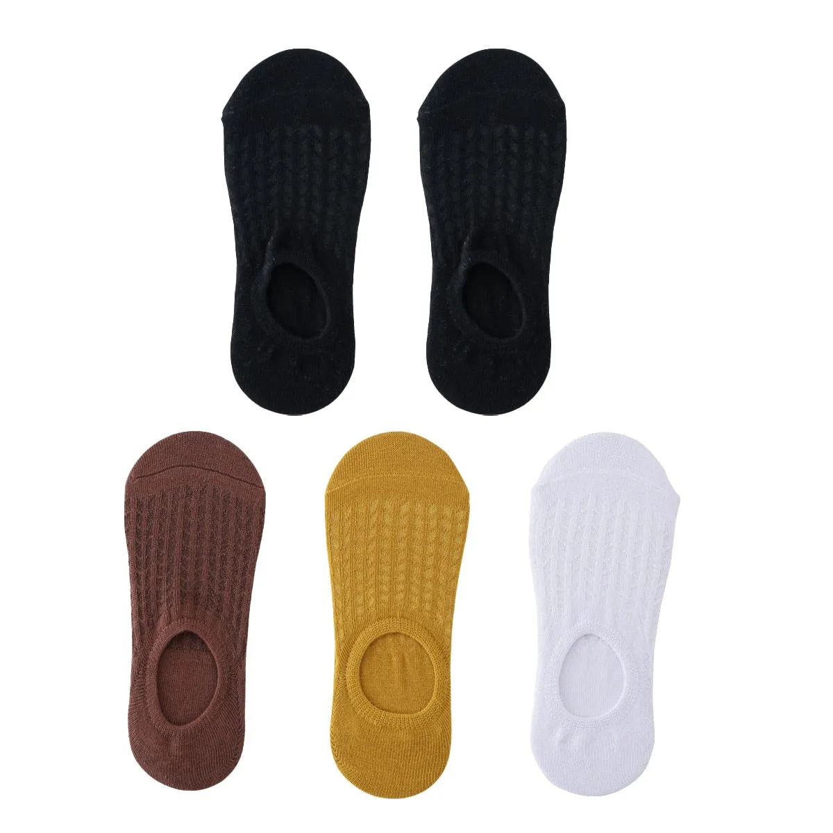 5 Pairs Women Non-Slip Invisible Cotton Sports Boat Socks, Ankle Low Invisible No Show Socks