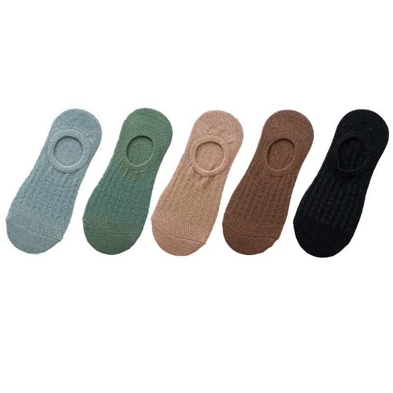 5 Pairs Women Non-Slip Invisible Cotton Sports Boat Socks, Ankle Low Invisible No Show Socks