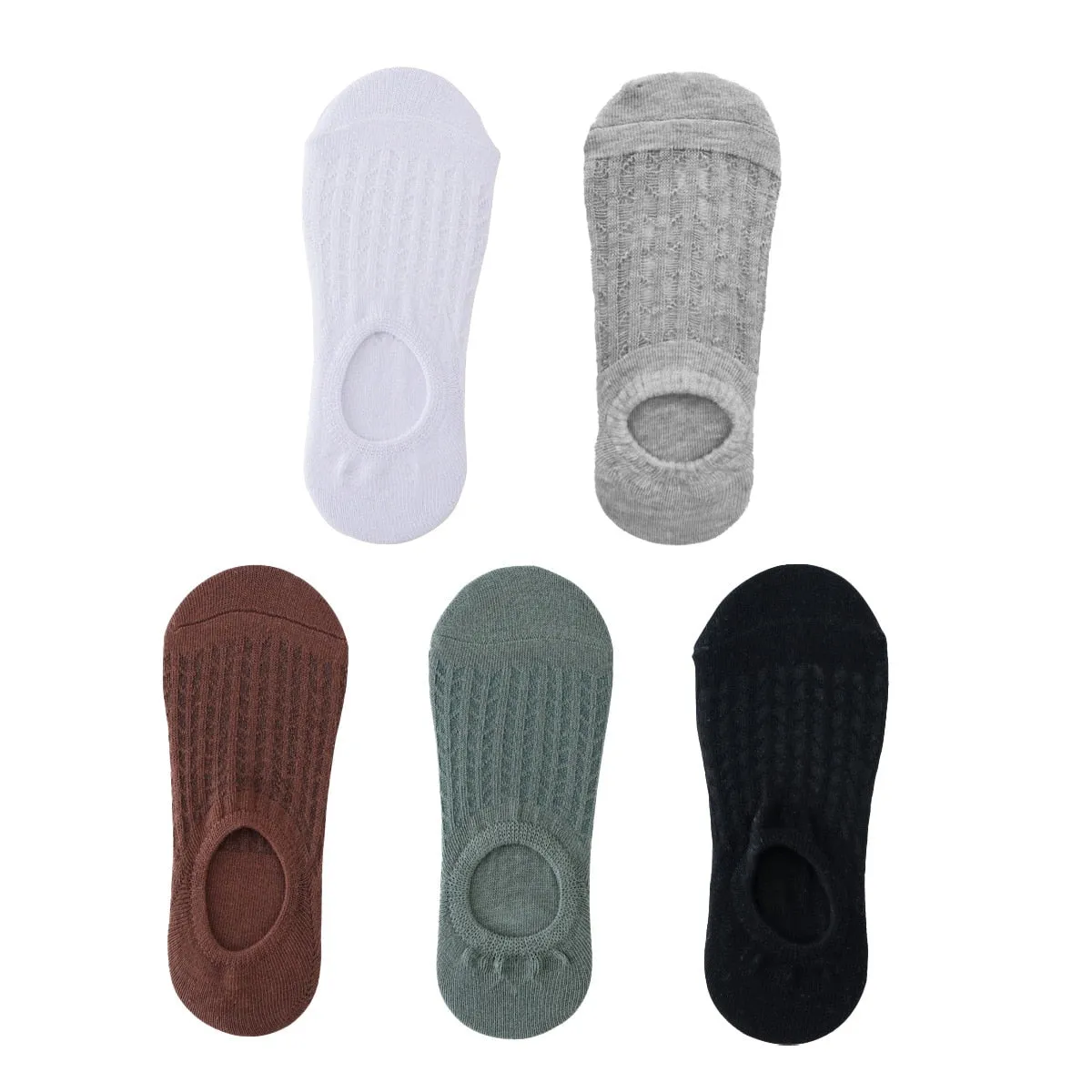5 Pairs Women Non-Slip Invisible Cotton Sports Boat Socks, Ankle Low Invisible No Show Socks