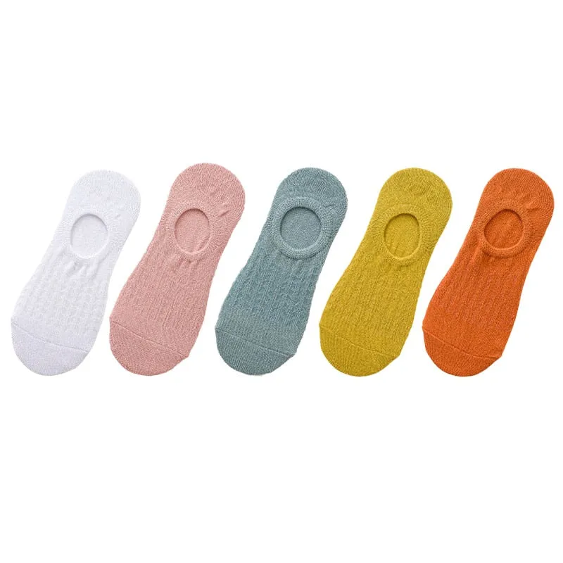 5 Pairs Women Non-Slip Invisible Cotton Sports Boat Socks, Ankle Low Invisible No Show Socks