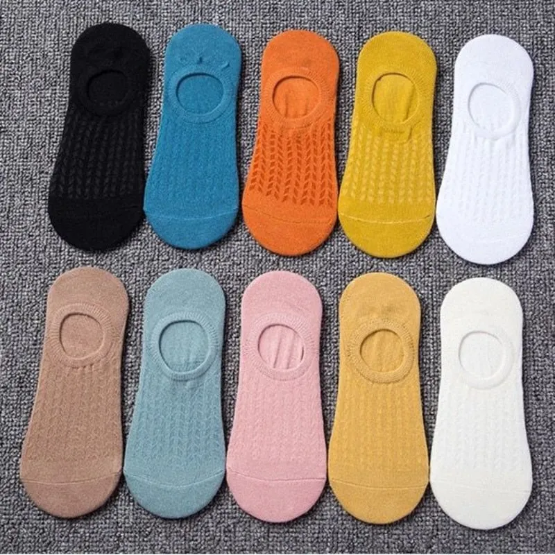 5 Pairs Women Non-Slip Invisible Cotton Sports Boat Socks, Ankle Low Invisible No Show Socks
