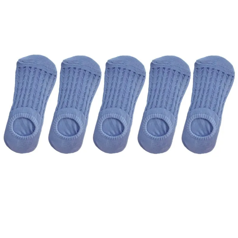 5 Pairs Women Non-Slip Invisible Cotton Sports Boat Socks, Ankle Low Invisible No Show Socks