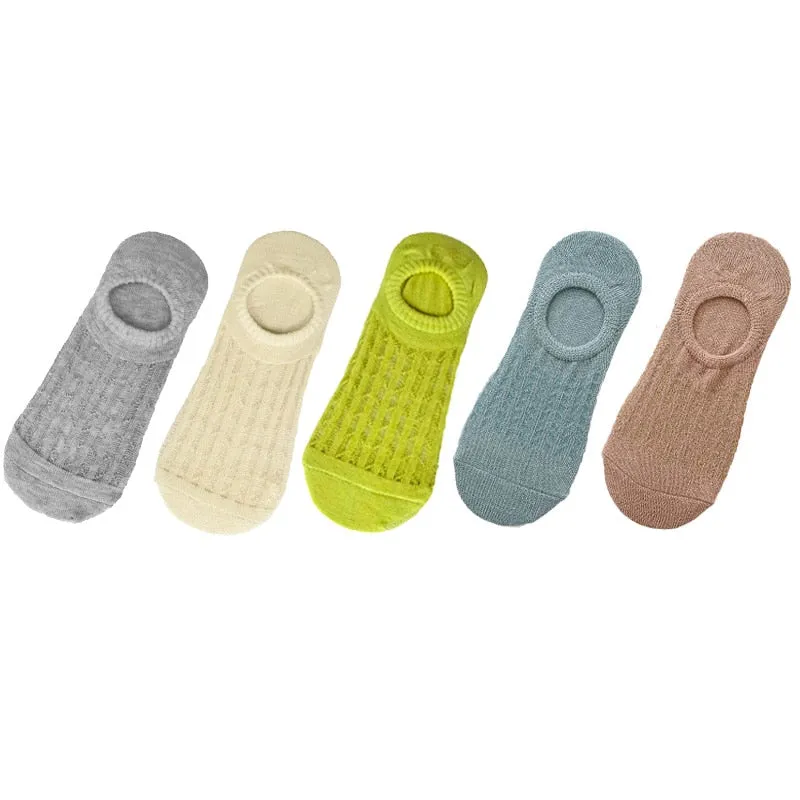 5 Pairs Women Non-Slip Invisible Cotton Sports Boat Socks, Ankle Low Invisible No Show Socks