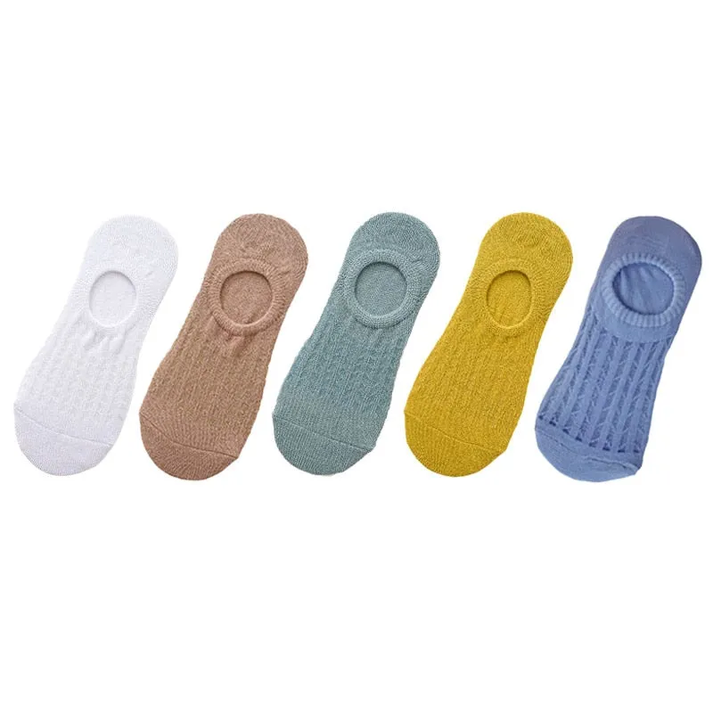 5 Pairs Women Non-Slip Invisible Cotton Sports Boat Socks, Ankle Low Invisible No Show Socks