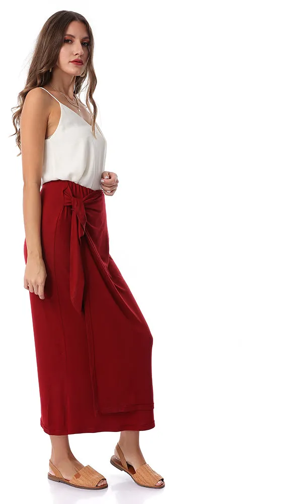 54217 Front Wrap Solid Burgundy Skirt