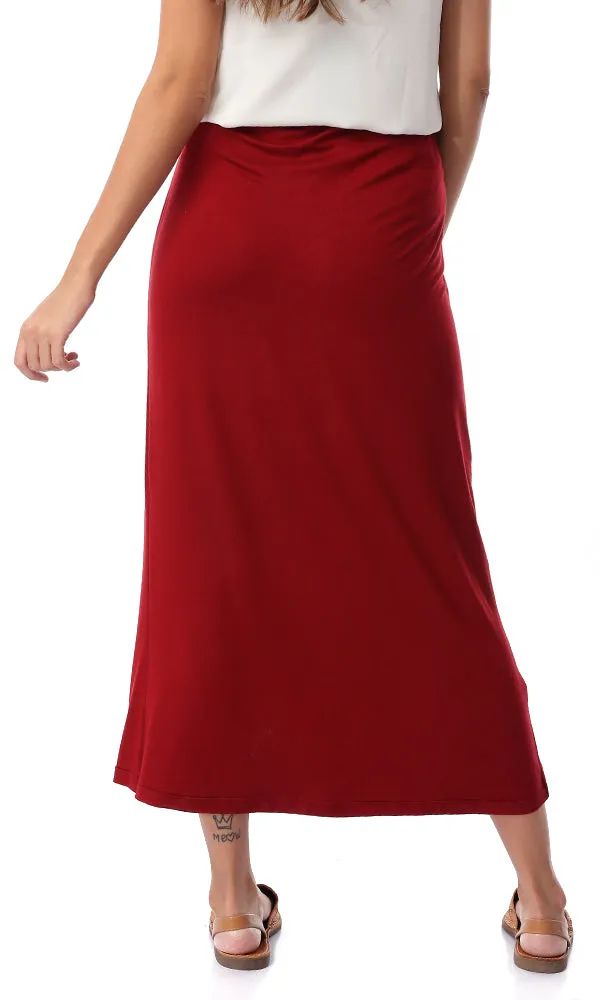 54217 Front Wrap Solid Burgundy Skirt