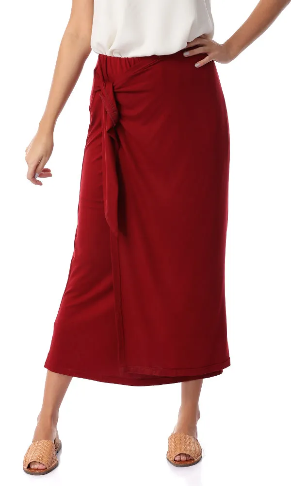 54217 Front Wrap Solid Burgundy Skirt
