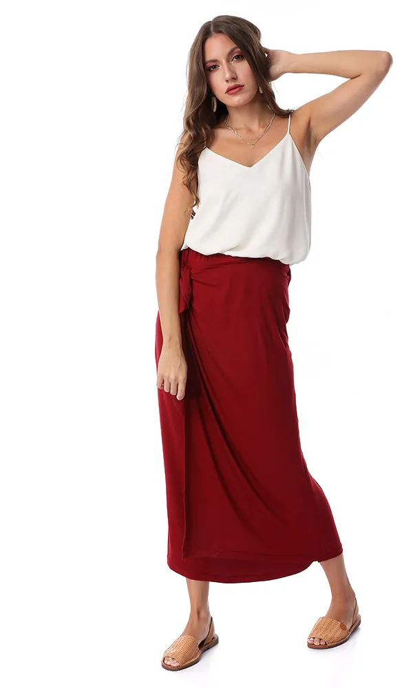 54217 Front Wrap Solid Burgundy Skirt