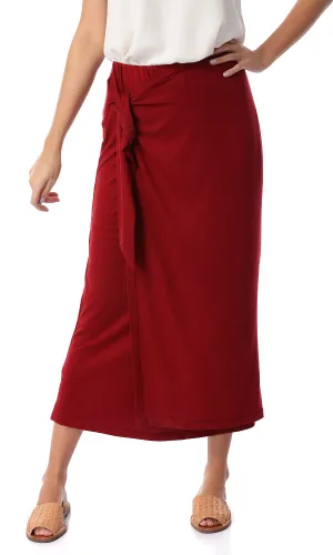 54217 Front Wrap Solid Burgundy Skirt