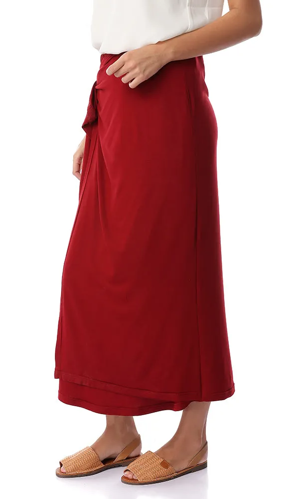 54217 Front Wrap Solid Burgundy Skirt