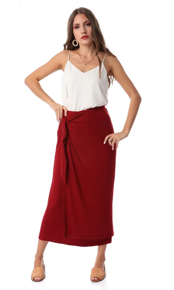 54217 Front Wrap Solid Burgundy Skirt