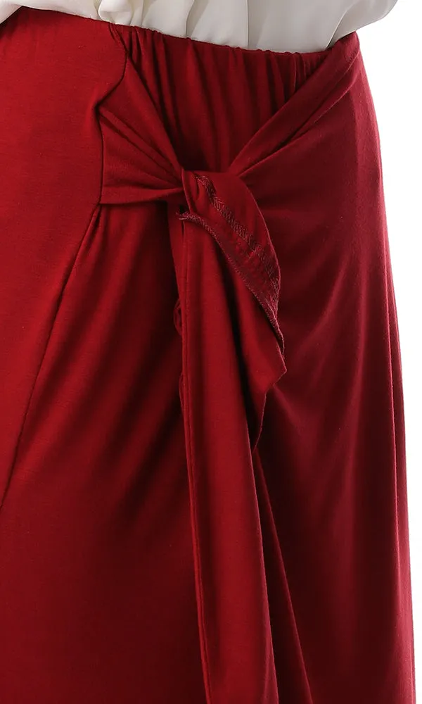 54217 Front Wrap Solid Burgundy Skirt