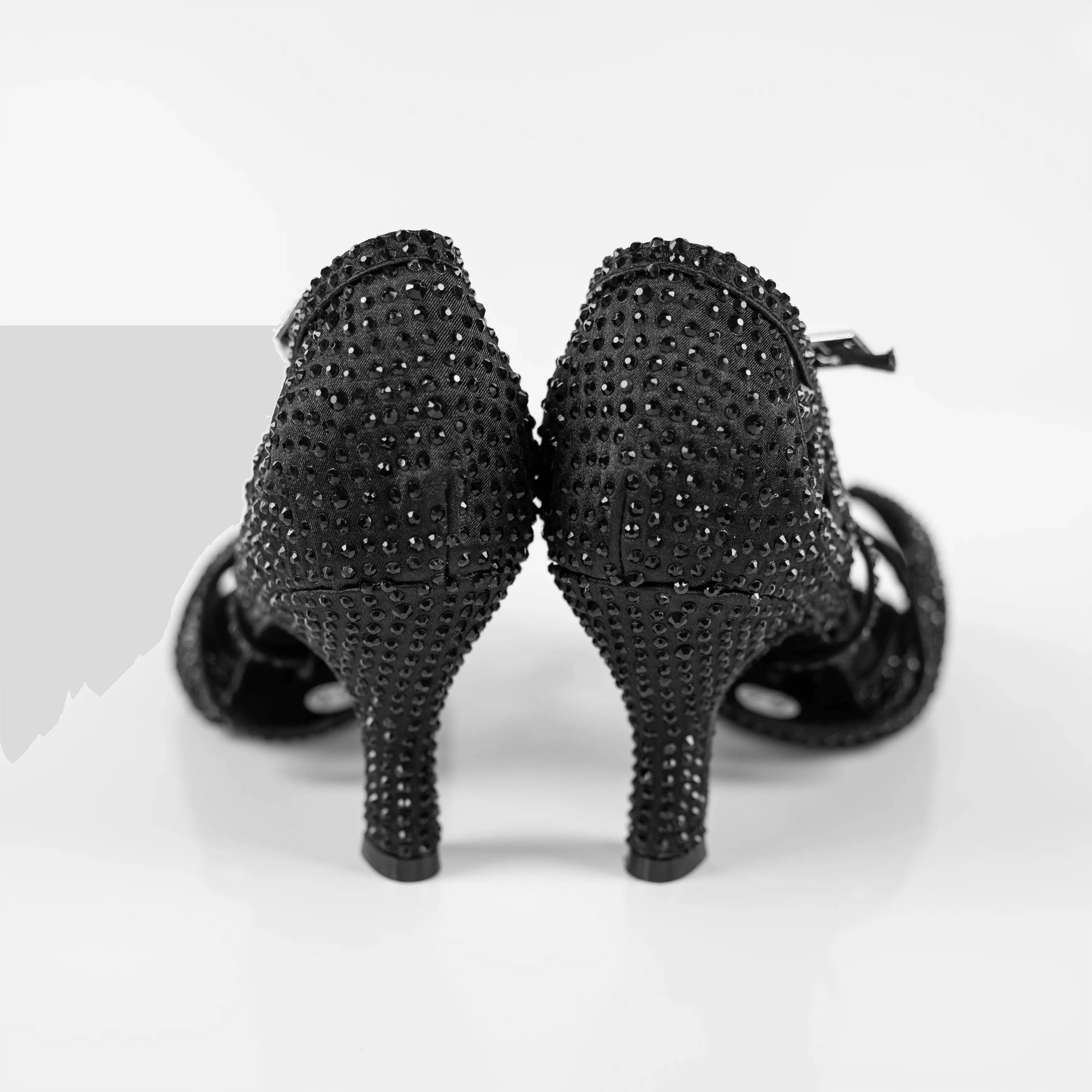 Abelia Black Rhinestone Double Padded Latin Dance Shoes (Suede Sole)