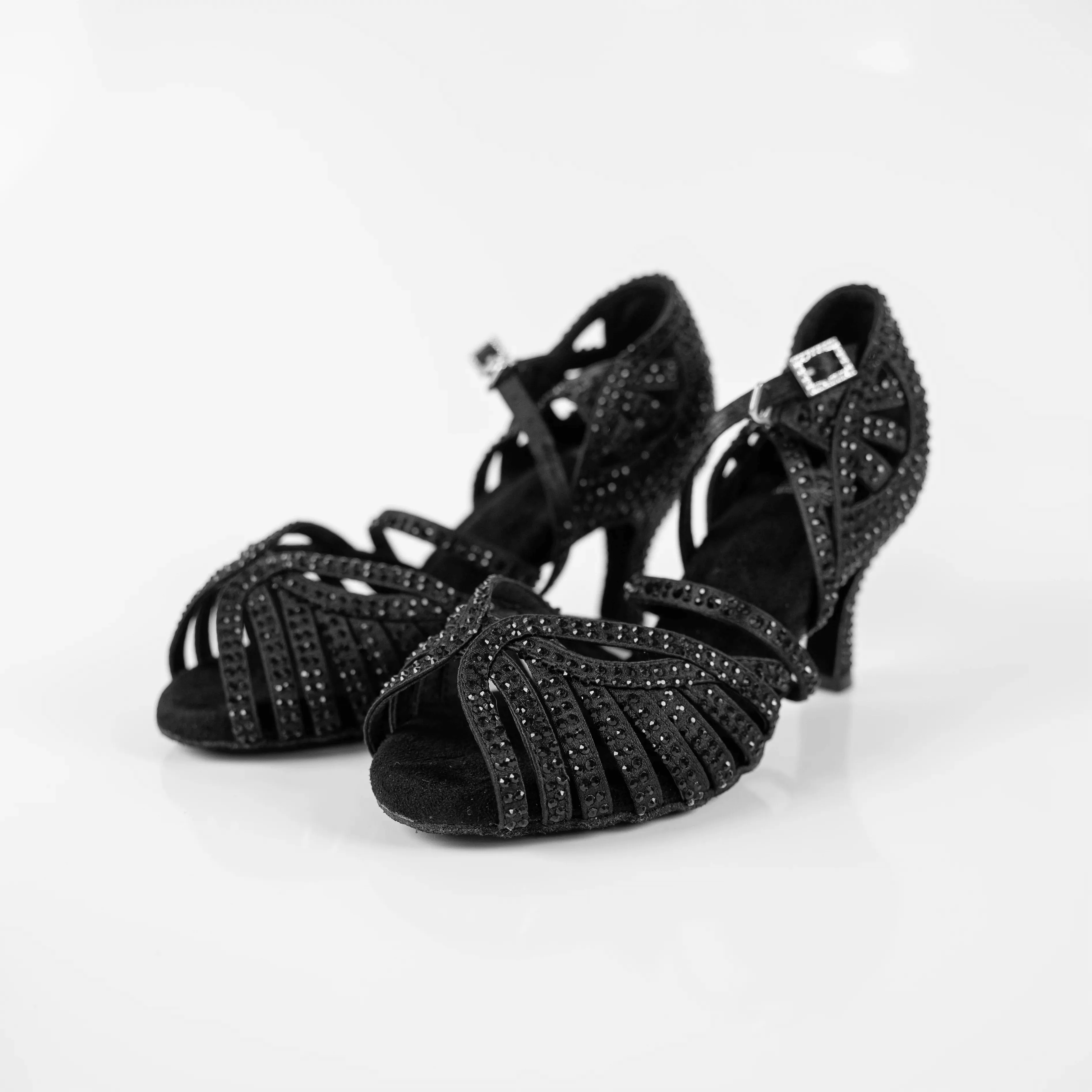 Abelia Black Rhinestone Double Padded Latin Dance Shoes (Suede Sole)