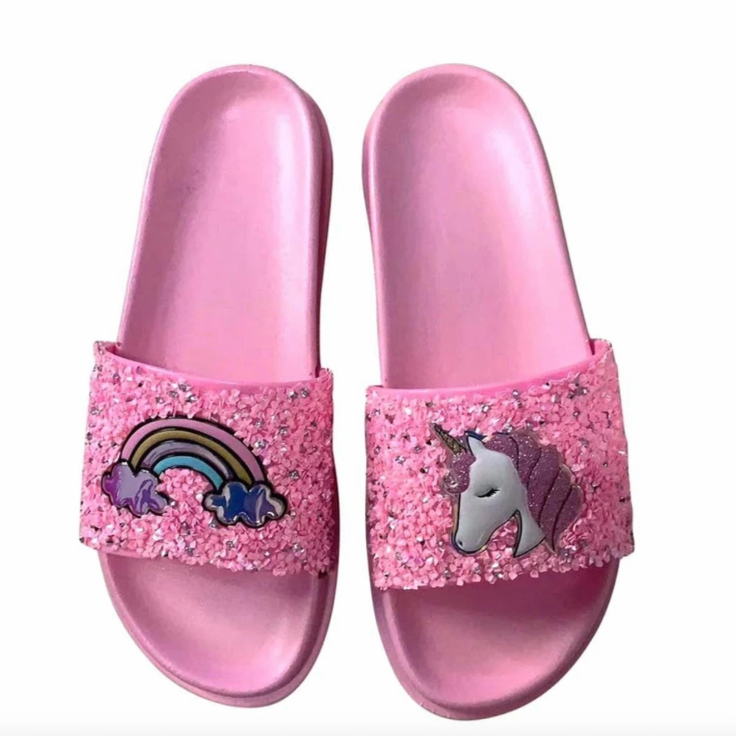 Smooth Walk Girls Unicorn Glitter Slide Sandal In Pink
