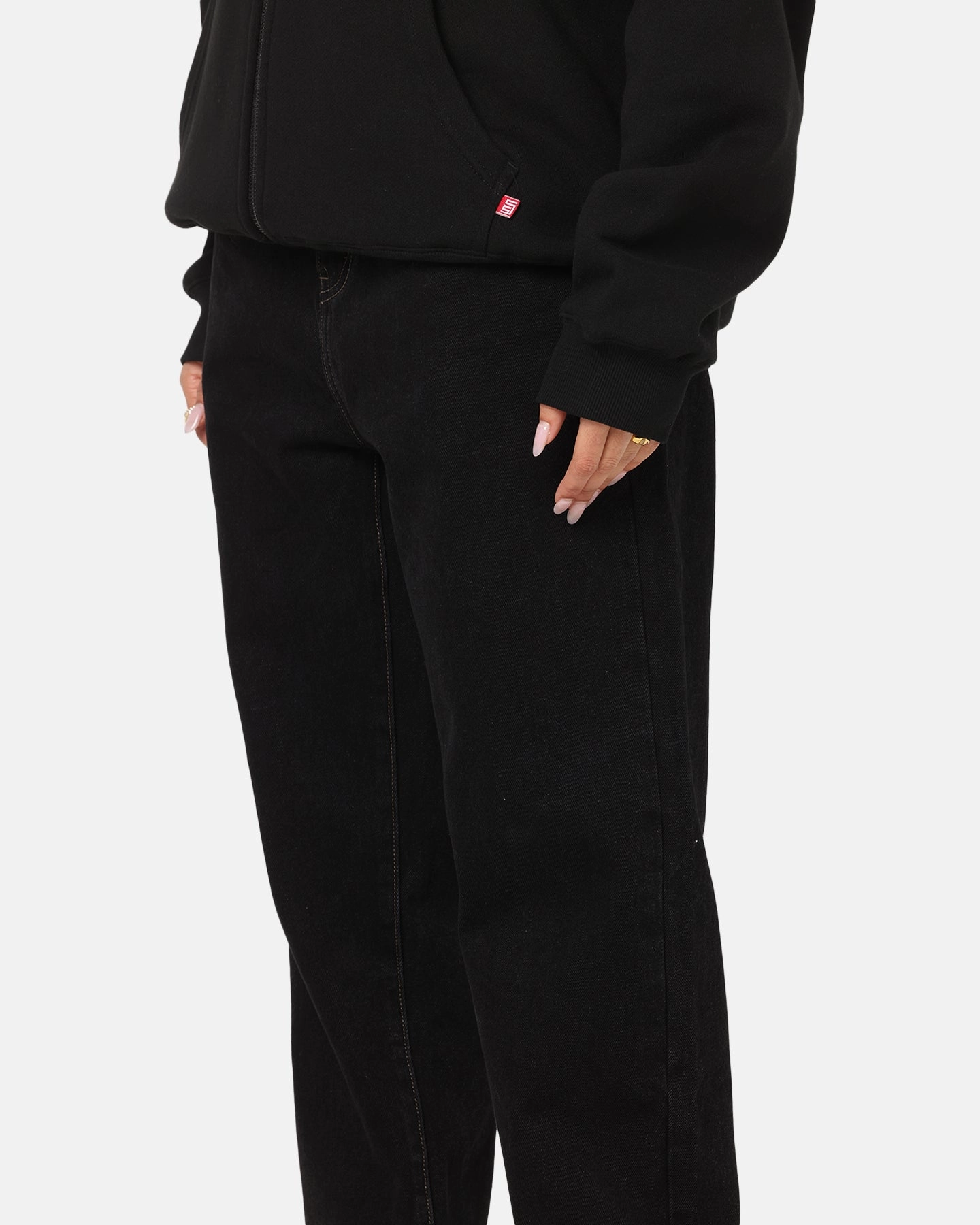 Unisex style Trendy Look S Double Denim Standard Jeans Black Rinse