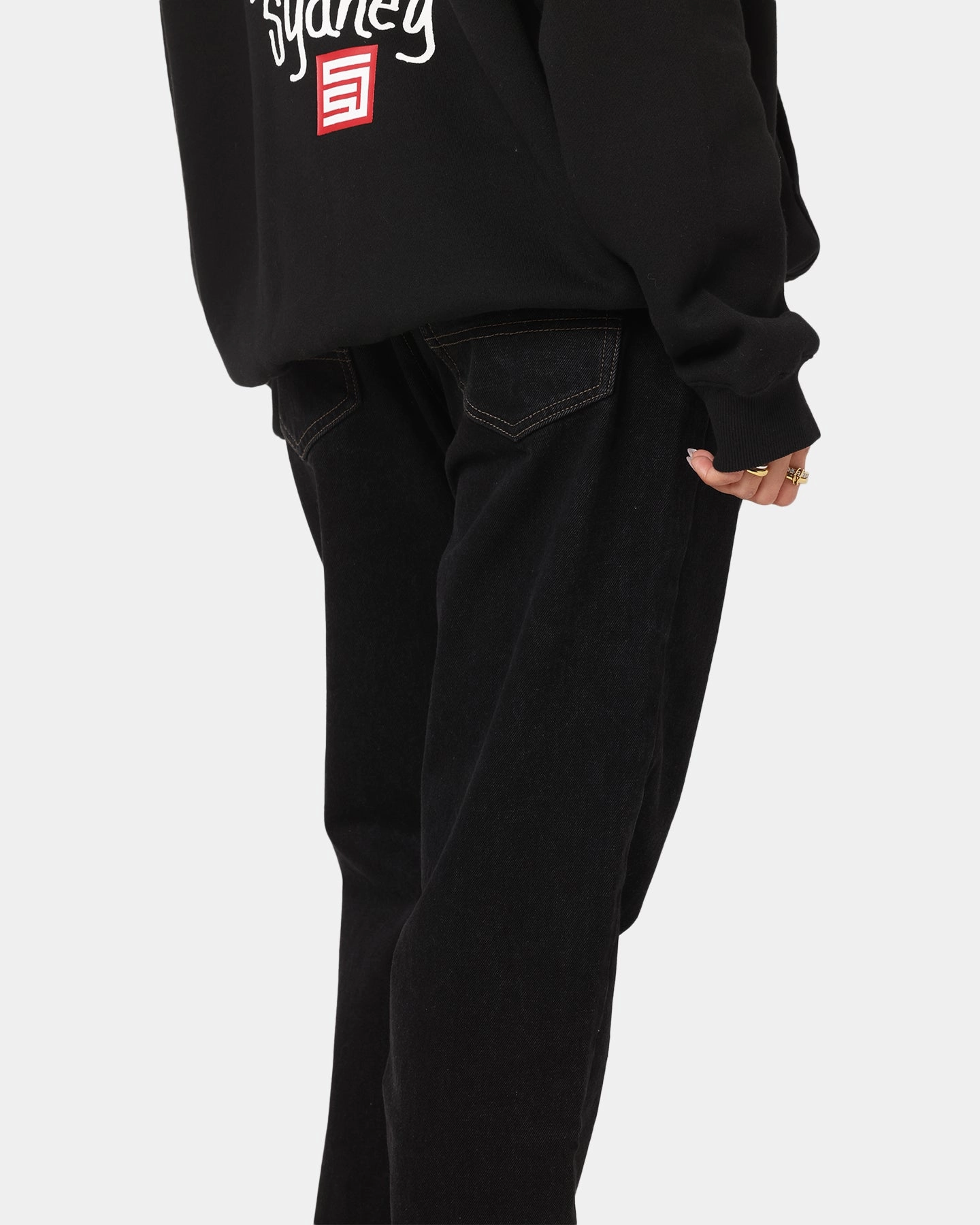 Erasable Logo Patch S Double Denim Standard Jeans Black Rinse