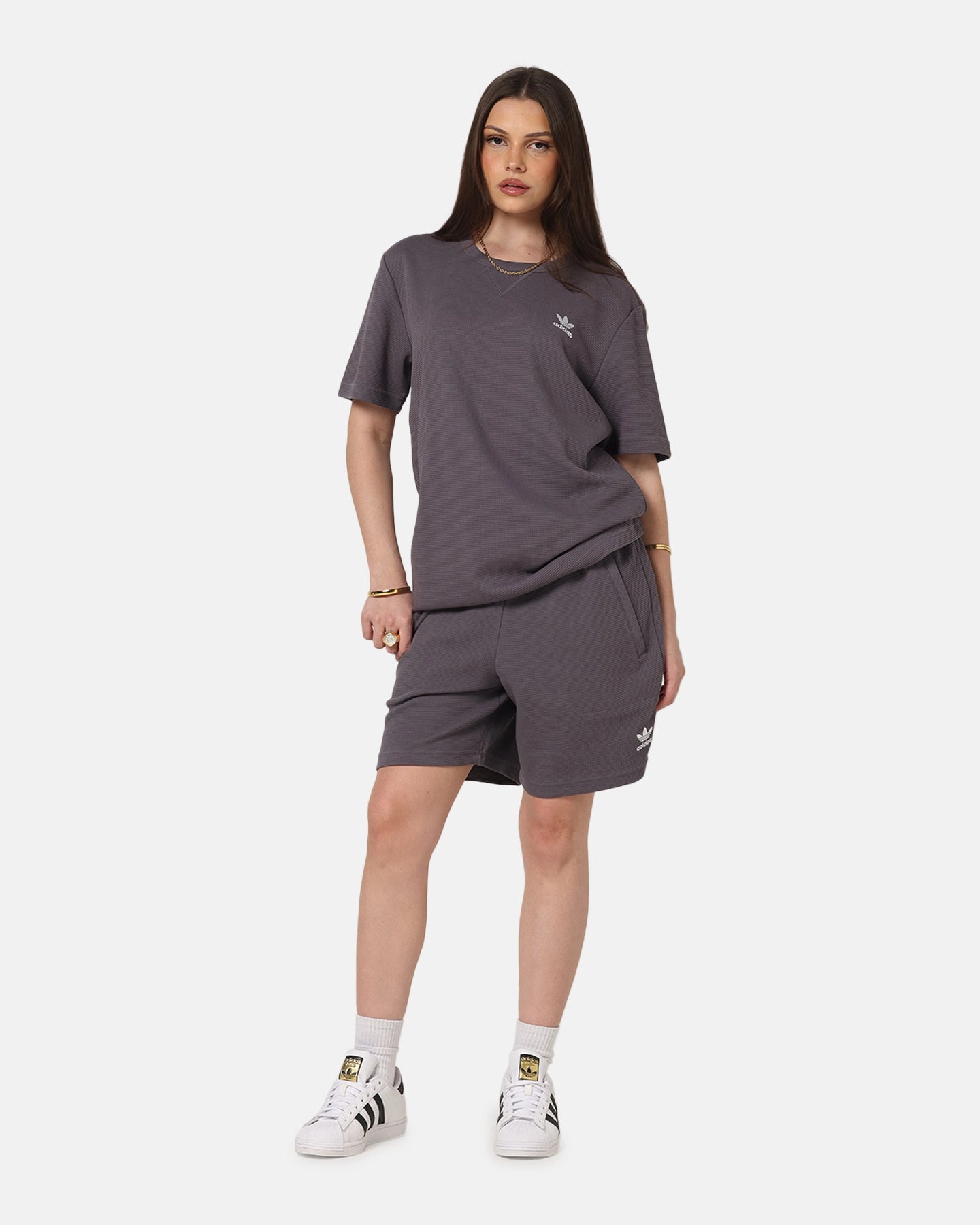 Adidas Trefoil Essentials Waffle Shorts Grey Strata Weather Flex
