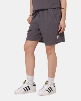 Adidas Trefoil Essentials Waffle Shorts Grey Strata Relaxed Waist Stretchable