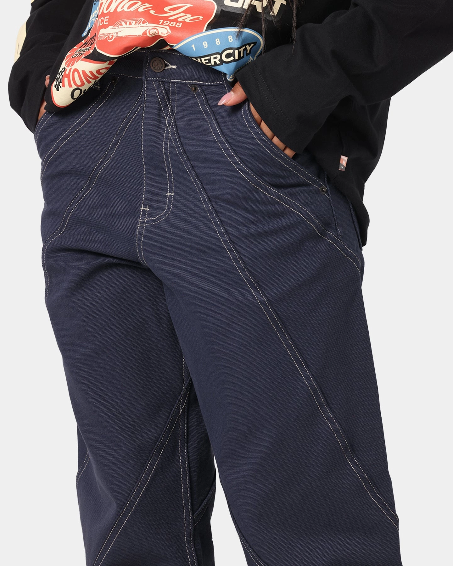 Honor The Gift Racing Panel Pants Navy Stylish Waistband Comfortable Look