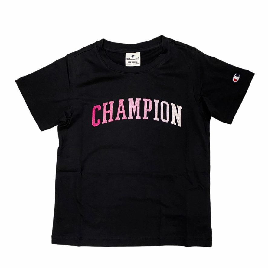 Champion maglietta manica corta da ragazza con scritta avanti 404988  nero Casual Must-Have Running Speed