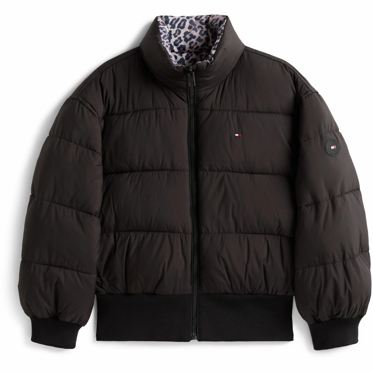 Tommy Hilfiger Black Aop Reversible Puffer Bomber Noise Free Zipper AntiStaticFinish