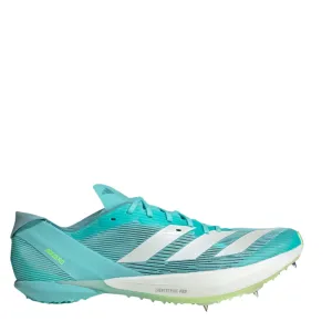 Adidas Unisex Adizero Ambition Track Running Spikes in Flash Aqua/Zero Metalic/Lucid Lemon AW25 Elastic Lace Closure Smart stability