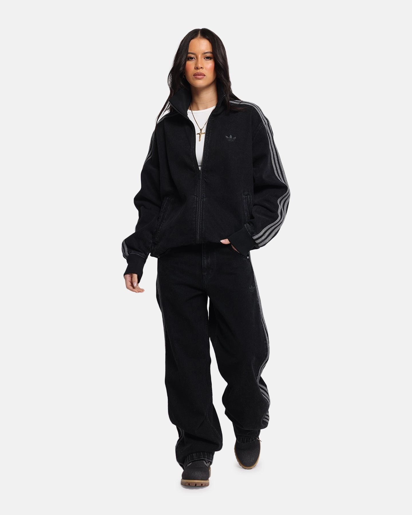 Adidas Adicolor Denim Firebird Pants True Black Adjustable Fit