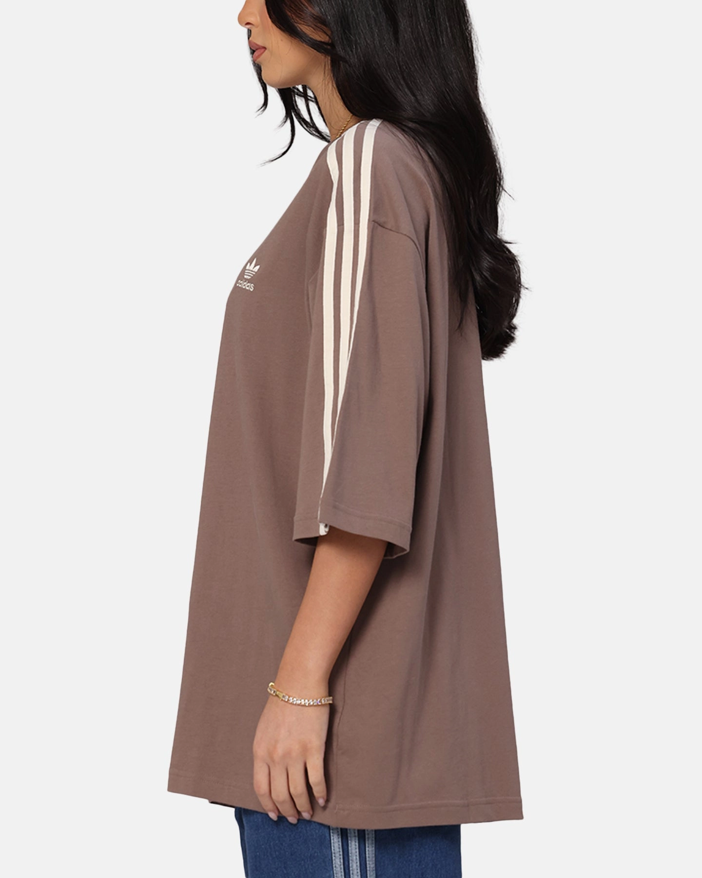 Fashion Forward Layerable Look Adidas Oversized T-Shirt Brown