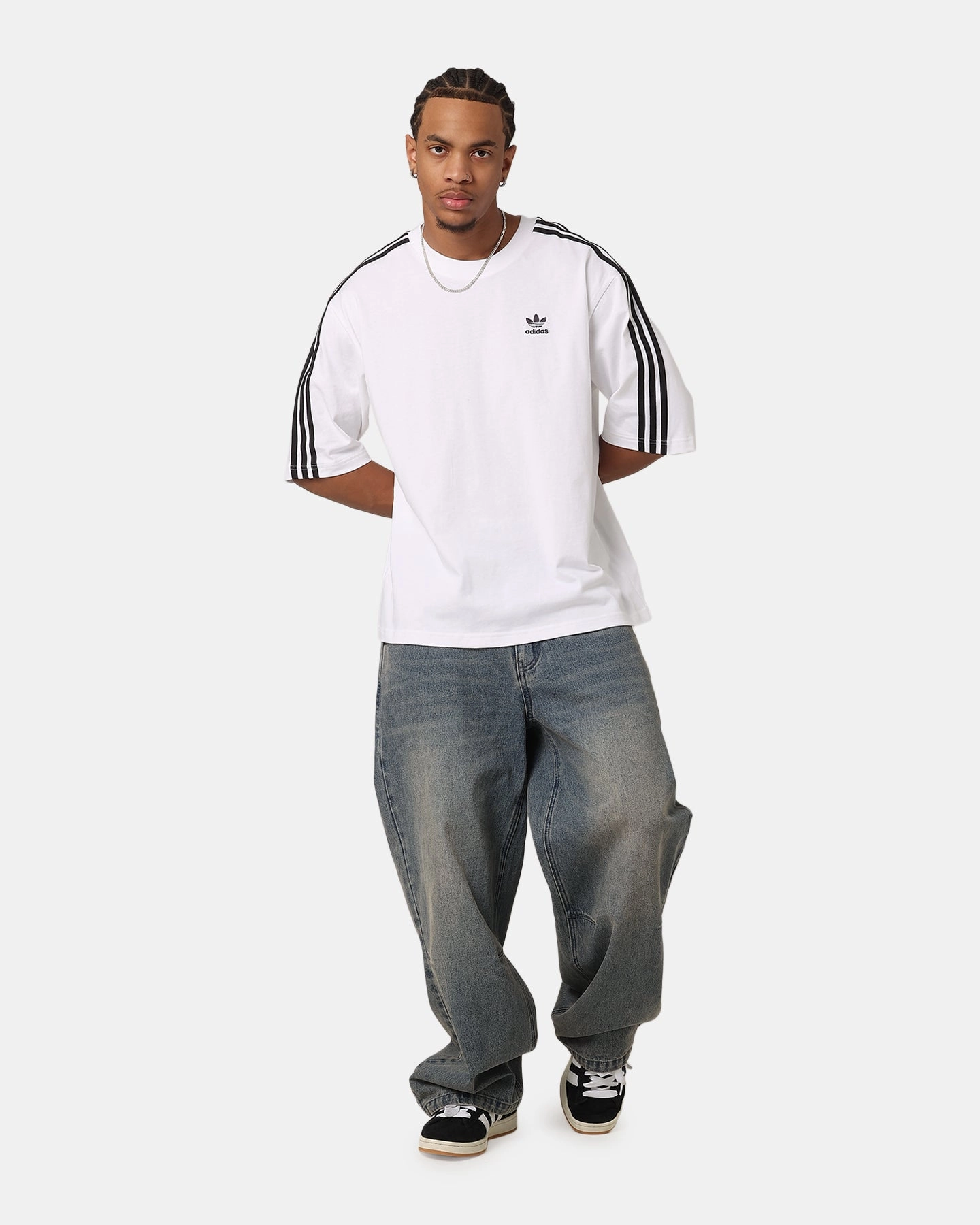 Side Vent Design Eye-Catching Adidas Oversized T-Shirt White