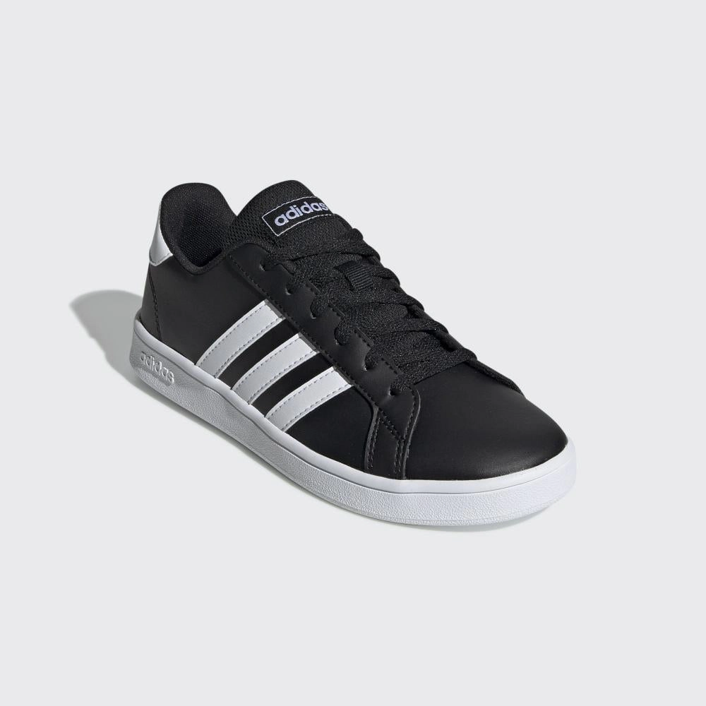 pronated foot shoe correction synthetic leather shoe feature Adidas scarpa sneakers da ragazzi Grand Court K EF0102 nero-bianco