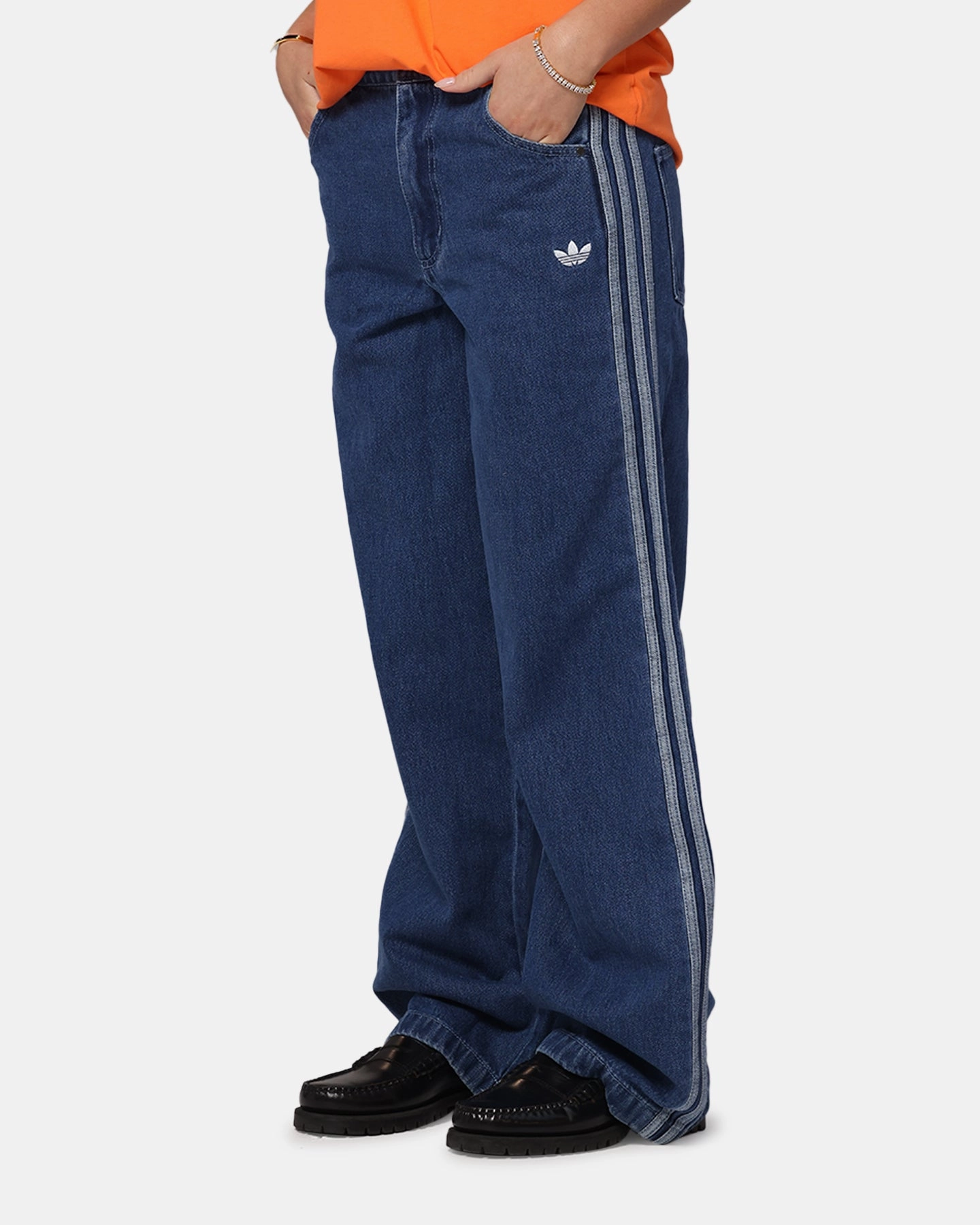Adidas Women's Denim 3-Stripes Track Pants Indigo Denim Travel Ready