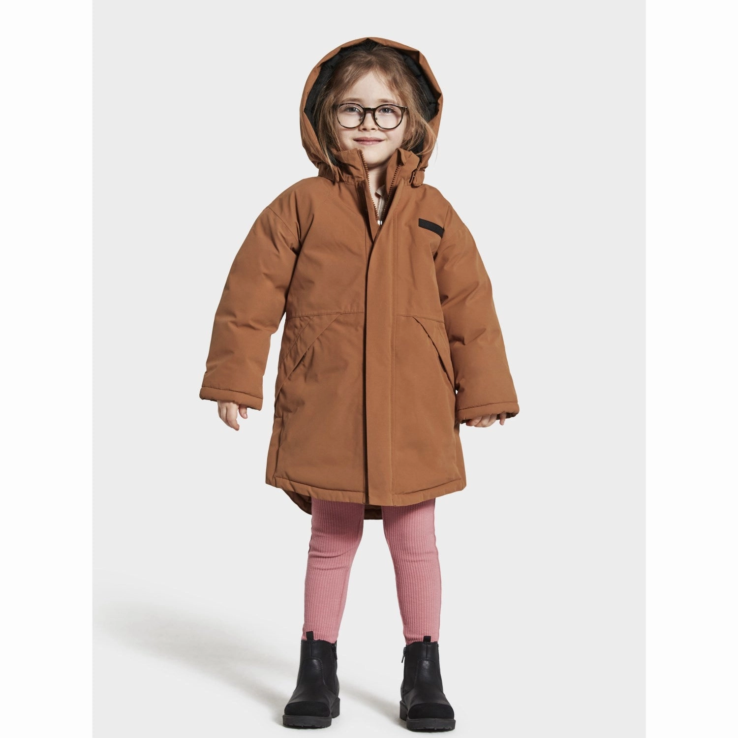 Didriksons Acorn Brown Timon Kids Parka Windproof Cuffs Flex Fit Fabric