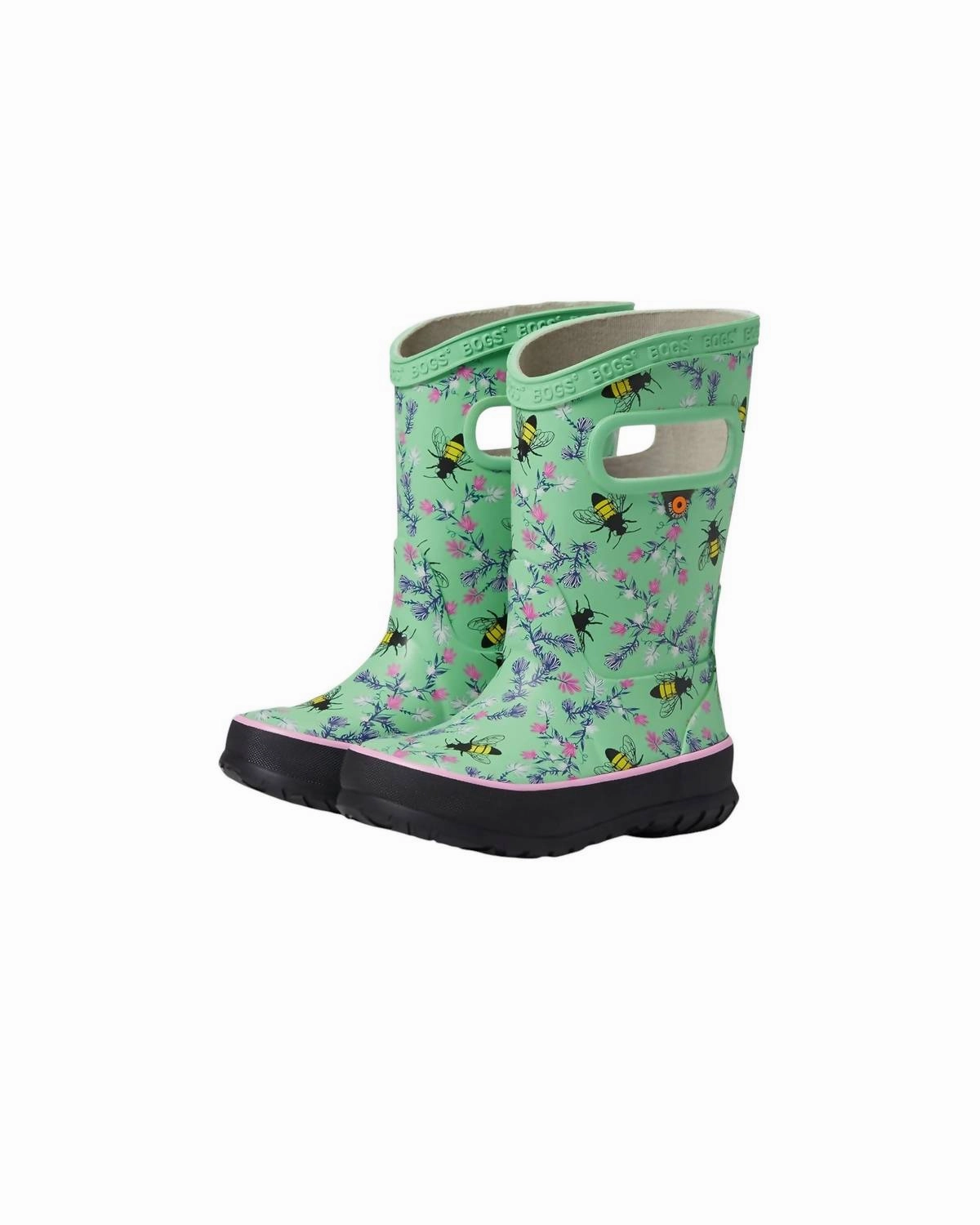 Foldable Design Ventilation Channel System Girl's Bees Rain Boots In Green