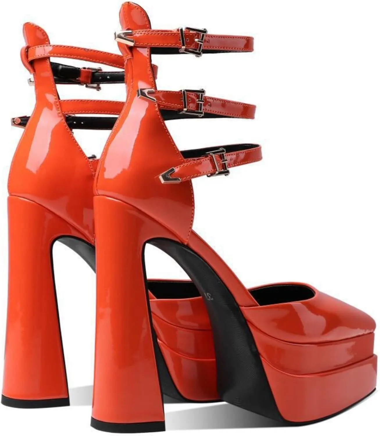 Aflngle Women's Platform Chunky Heel Sandals Sexy Pointed Closed Toe Ankle Strap Buckle Patent Leather High Heels Dress Pumps Shoes