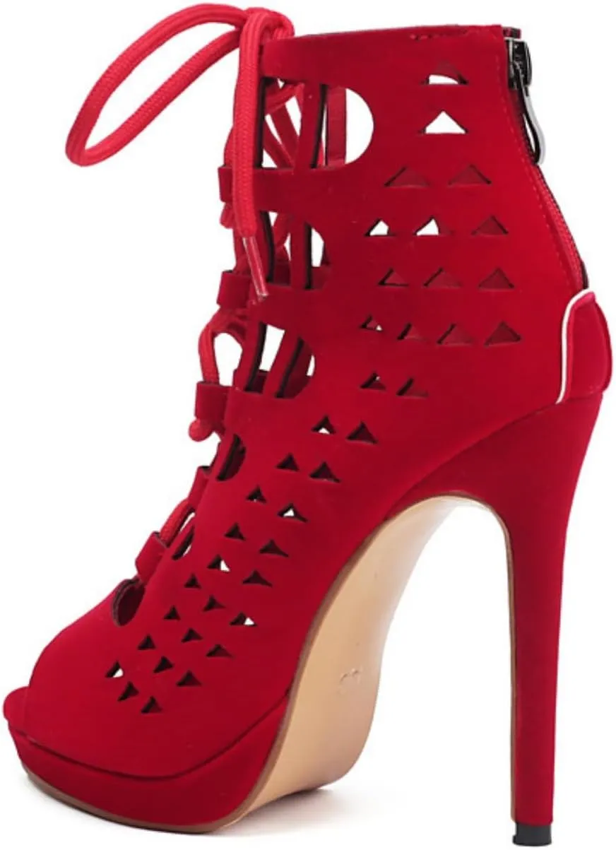 Aflngle Women's Platform Lace-Up Stiletto High Heels Sandals Sexy Pointed Open Toe Hollow Out Back Zipper Gladiator Roma Sandal Shoes Comfortable Non-Slip Wedding Evening Party Dress Pumps