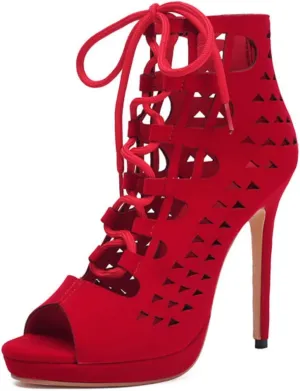 Aflngle Women's Platform Lace-Up Stiletto High Heels Sandals Sexy Pointed Open Toe Hollow Out Back Zipper Gladiator Roma Sandal Shoes Comfortable Non-Slip Wedding Evening Party Dress Pumps
