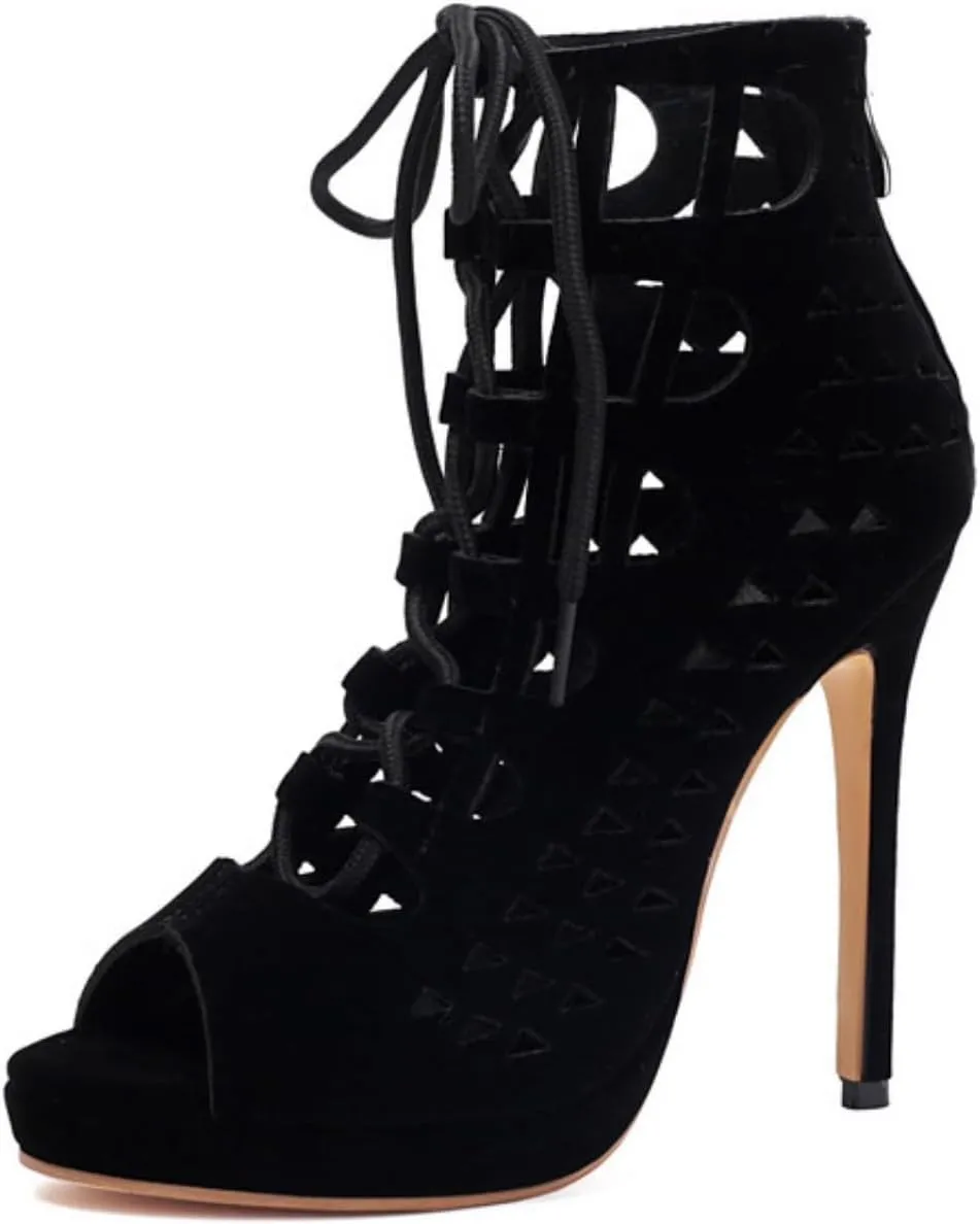 Aflngle Women's Platform Lace-Up Stiletto High Heels Sandals Sexy Pointed Open Toe Hollow Out Back Zipper Gladiator Roma Sandal Shoes Comfortable Non-Slip Wedding Evening Party Dress Pumps