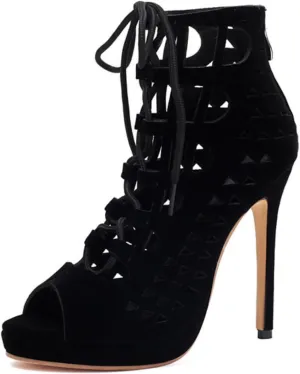 Aflngle Women's Platform Lace-Up Stiletto High Heels Sandals Sexy Pointed Open Toe Hollow Out Back Zipper Gladiator Roma Sandal Shoes Comfortable Non-Slip Wedding Evening Party Dress Pumps