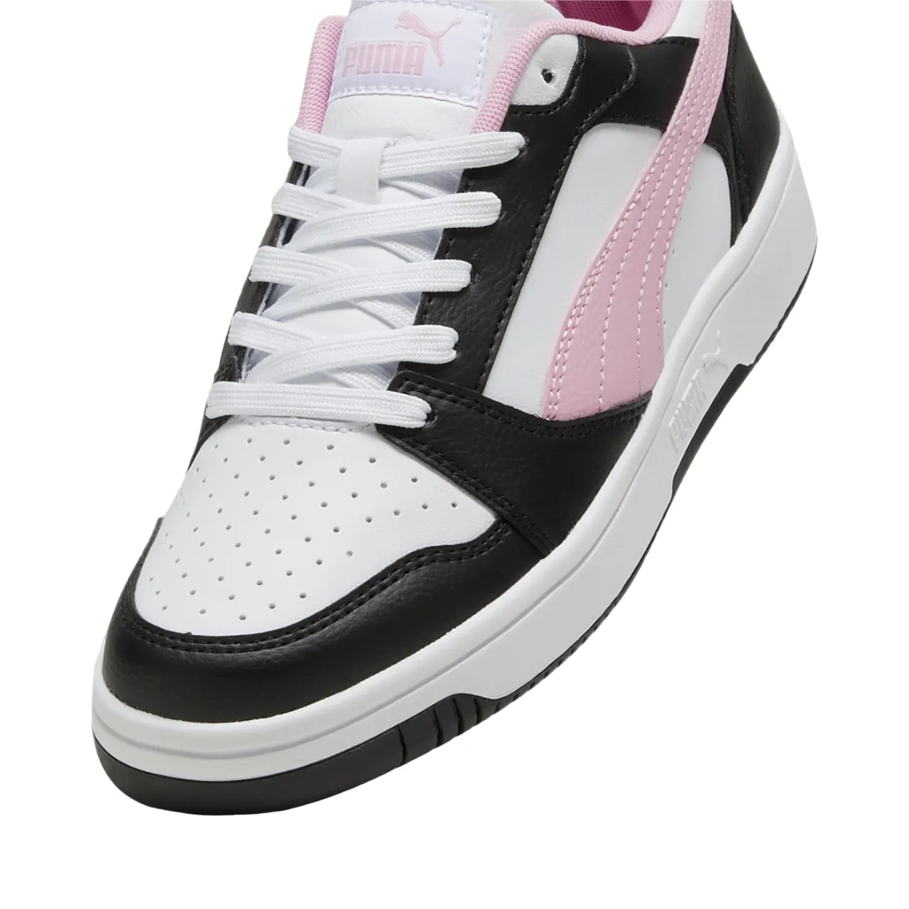 embossed - finish - design shoes Puma scarpa sneakers da donna Rebound v6 Low 392328-19 bianco-nero-rosa