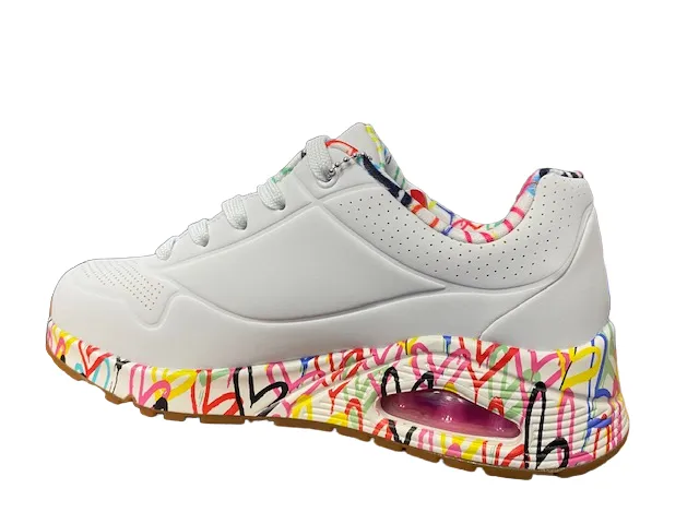 new experience herringbone outsole shoes Skechers scarpa sneakers da donna Uno Loving Love 155506/WHT bianco