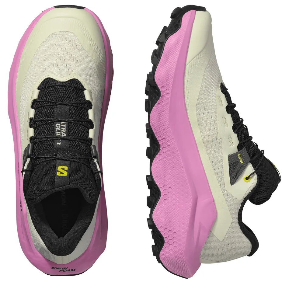Light Padding Energy Returning Sole Salomon Women's Ultra Glide 3 Running Shoes in Almond Milk/Cyclamen/Black AW25