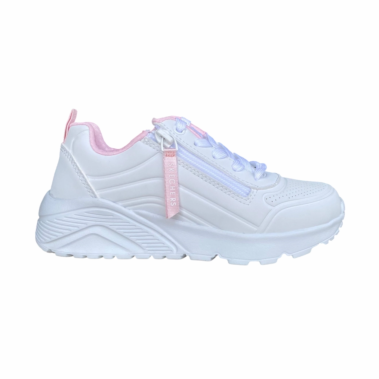 pre - run warm - up Skechers scarpa sneakers da junior Uno Lite Easy Zip 310387L/WHT bianco